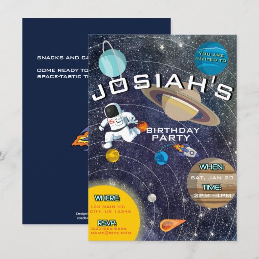 Zonnestelsel Verjaardagsfeestuitnodiging Kaart (Voorkant / Achterkant)