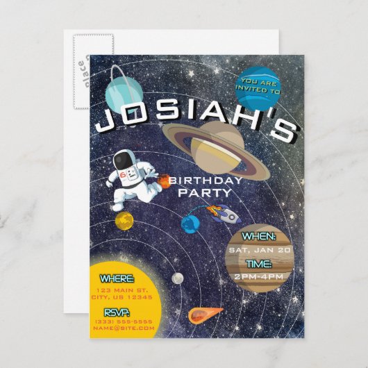 Zonnestelsel Verjaardagsfeestuitnodiging Uitnodiging Briefkaart (Voorkant / Achterkant)