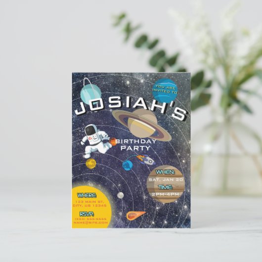 Zonnestelsel Verjaardagsfeestuitnodiging Uitnodiging Briefkaart (Staand voorkant)