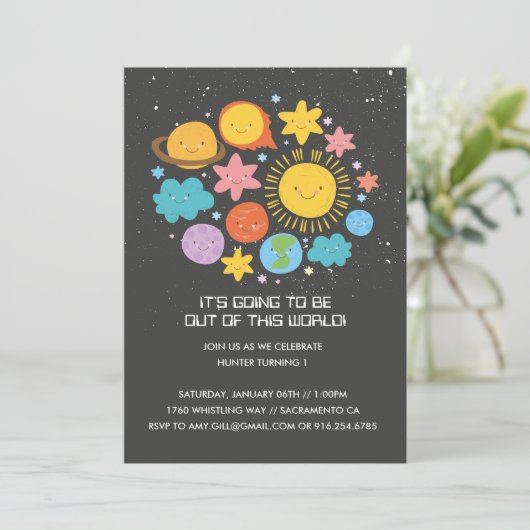 Zonnestelsel verjaardagsuitnodiging kaart (Staand voorkant)