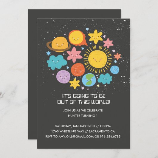 Zonnestelsel verjaardagsuitnodiging kaart (Voorkant / Achterkant)