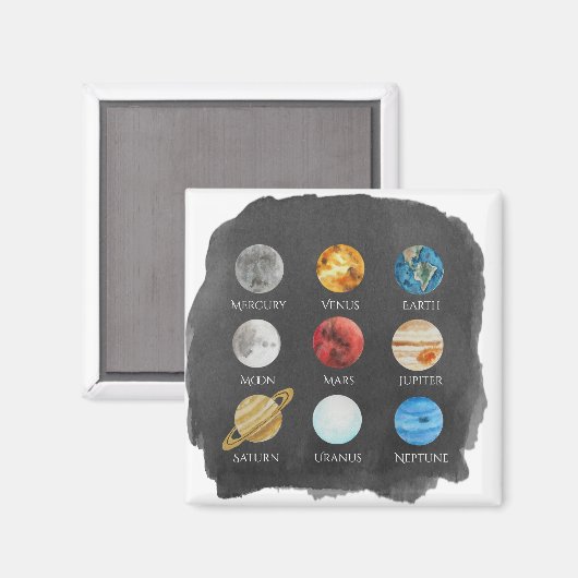 Zonnestelsel Waterverf magneet (Voorkant / Achterkant)