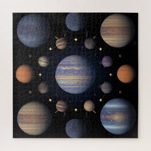 Zonnestelselplaneten gerangschikt in de ruimte legpuzzel