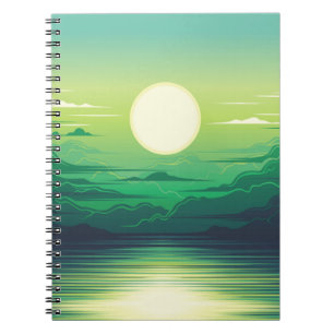 Zonnestijging in de illustratie van het zee, kunst notitieboek