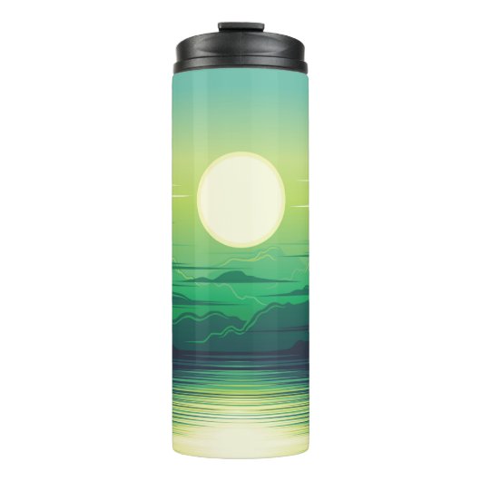 Zonnestijging in de illustratie van het zee, kunst thermosbeker (Voorkant)