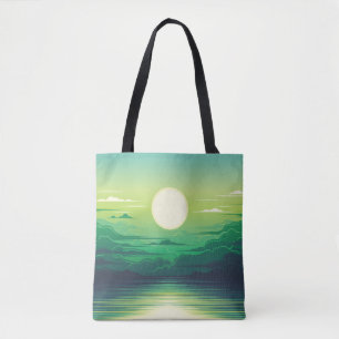 Zonnestijging in de illustratie van het zee, kunst tote bag