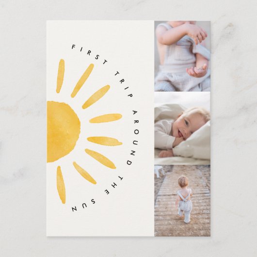 Zonnestraal 1e reis rond de zon verjaardagsuitnodi briefkaart (Voorkant)