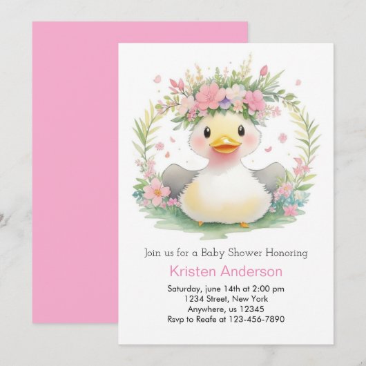 Zonnestraal & Eendjes: Baby Shower Meisje Kaart (Voorkant / Achterkant)