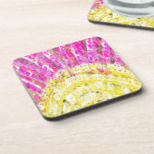 Zonnestraal in geel en in Fuchsia Drankjes Onderzetter (Linkerzijde)
