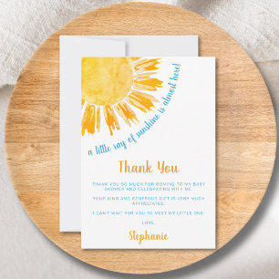 Zonnestraal Jongens Baby Shower Bedankkaart