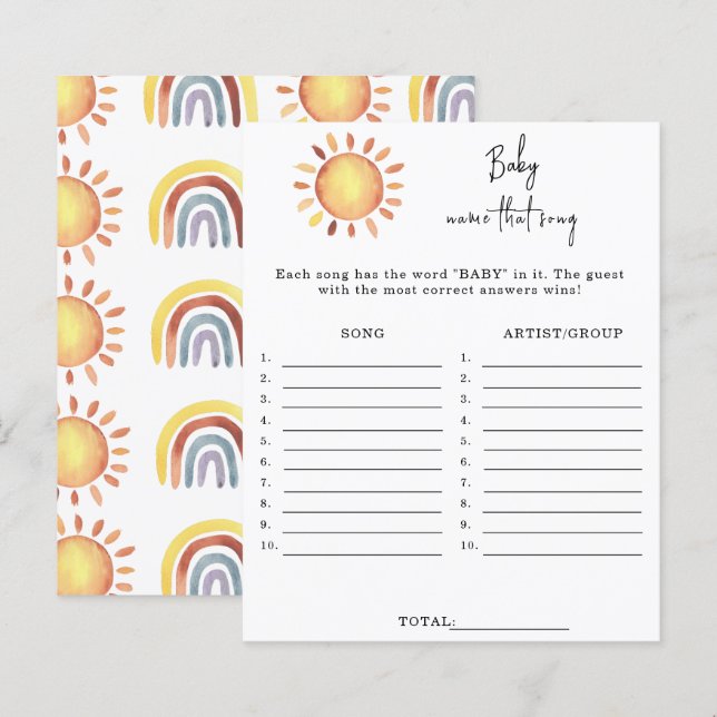Zonnestraal naam dat lied baby shower spel (Voorkant / Achterkant)