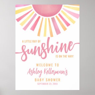 Zonnestraal Roze Zon Baby Shower Welkomstbord Poster
