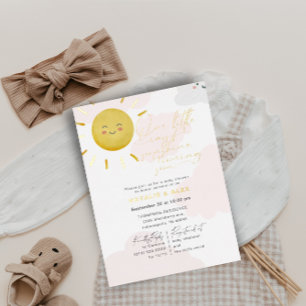 Zonnestraal Wolken Meisje Baby Shower Folie Uitnodiging