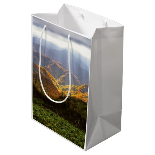 Zonnestralen boven het Shirakami-Sanchi-gebergte Medium Cadeauzakje (Achterkant Gekanteld)