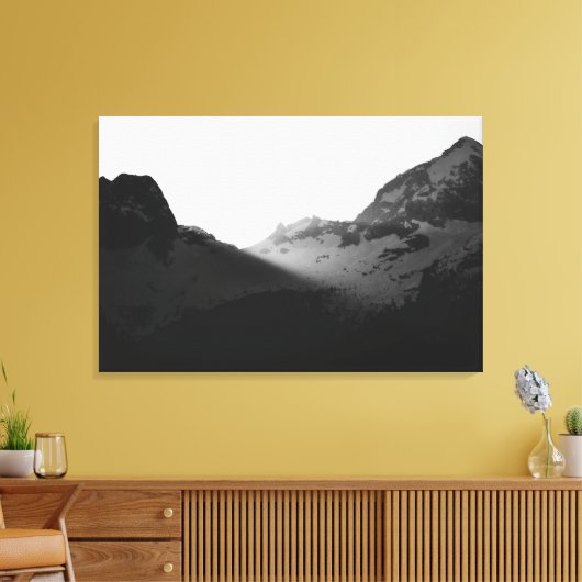 Zonnestralen over de bergen canvas afdruk (Insitu (Woonkamer))