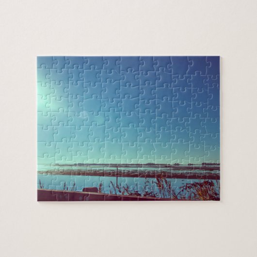 Zonnestralen over de blauwe lagune legpuzzel (Horizontaal)