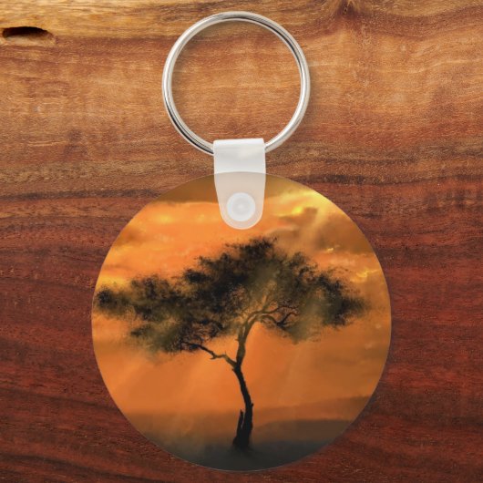 Zonnestralen van eenzame bomen sleutelhanger (Voorkant)
