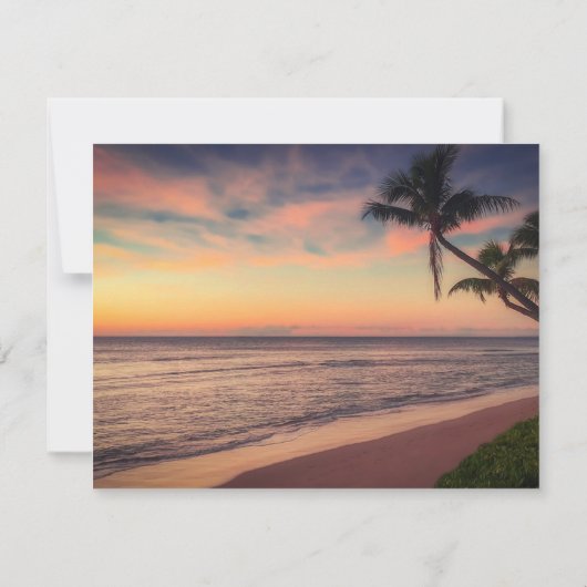 Zonnestrand bruiloft, Palms repetitief avondeten Kaart (Achterkant)