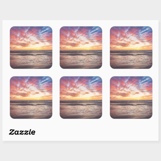 Zonnestrand en zee vierkante sticker (Vel)