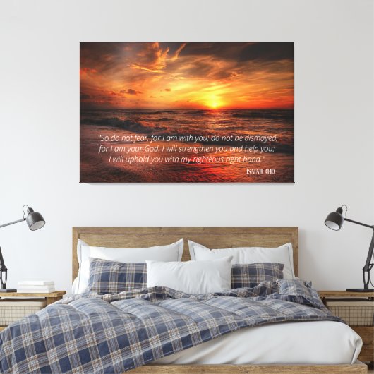 Zonnestrand maakt geen angst voor Isaiah 41:10 Canvas Afdruk (Insitu (Slaapkamer))