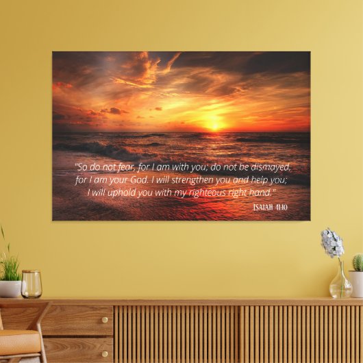 Zonnestrand maakt geen angst voor Isaiah 41:10 Canvas Afdruk (Insitu (Woonkamer))