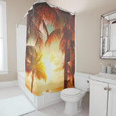 Zonnestrand met palmbomen en prachtige hemelboom douchegordijn (In situ)