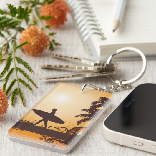 Zonnestrand met surf sleutelhanger (Voorkant Rechts)