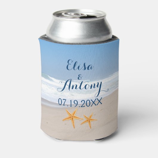 Zonnestrandbruiloft met garnalen blikjeskoeler (Blikje Achterkant)