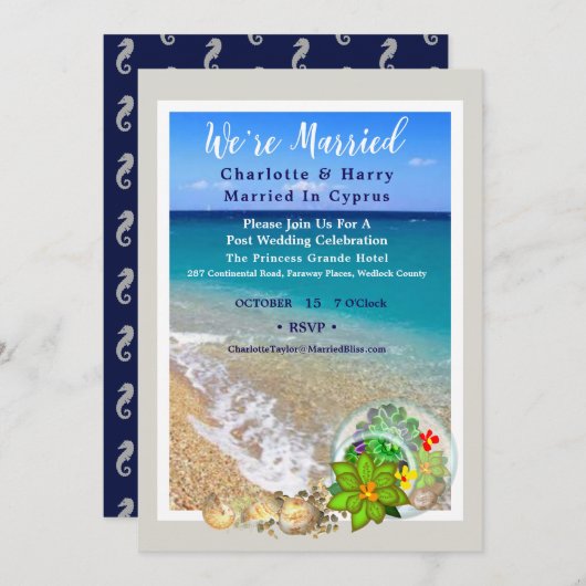 Zonnestranscène auto na bruiloft kaart (Voorkant / Achterkant)