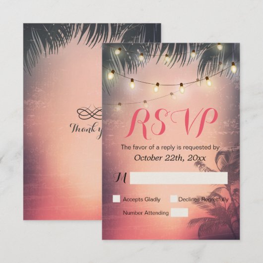 Zonnestratie en RSVP-antwoordapparaat voor zomerva RSVP Kaartje (Voorkant / Achterkant)