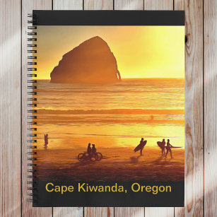 Zonnesurfers en fietsers Kaap Kiwanda Oregon Notitieboek