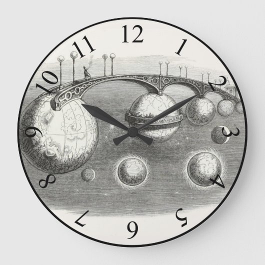  zonnesysteem zwart en wit surrealistisch grote klok (Voorkant)