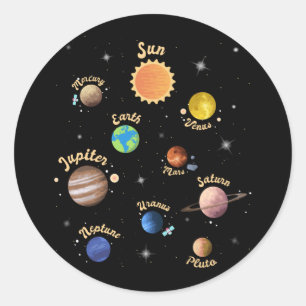 Zonnesysteemcentrales Kinder kennis buitenruimte Ronde Sticker