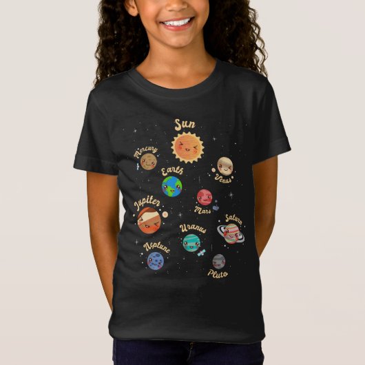 Zonnesysteemcentrales Kinder kennis buitenruimte T-shirt (Voorkant)