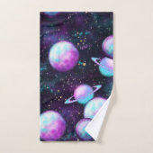 Zonnesysteemgloed | Kosmic Blue Paars roze planet Bad Handdoek (Handdoek)