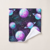 Zonnesysteemgloed | Kosmic Blue Paars roze planet Bad Handdoek (Wasdoekje)