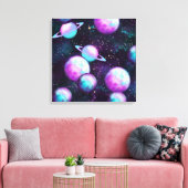 Zonnesysteemgloed | Kosmic Blue Paars roze planet Canvas Afdruk (Insitu (Woonkamer))