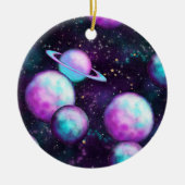 Zonnesysteemgloed | Kosmic Blue Paars roze planet Keramisch Ornament (Voorkant)