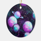 Zonnesysteemgloed | Kosmic Blue Paars roze planet Keramisch Ornament (Links)