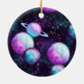 Zonnesysteemgloed | Kosmic Blue Paars roze planet Keramisch Ornament (Achterkant)