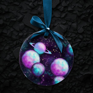 Zonnesysteemgloed   Kosmic Blue Paars roze planet Keramisch Ornament