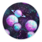 Zonnesysteemgloed | Kosmic Blue Paars roze planet Keramische Knop (Voorkant)
