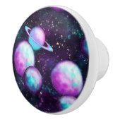 Zonnesysteemgloed | Kosmic Blue Paars roze planet Keramische Knop (Rechts)