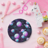 Zonnesysteemgloed | Kosmic Blue Paars roze planet Papieren Bordje (Feest)