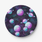 Zonnesysteemgloed | Kosmic Blue Paars roze planet Papieren Bordje (Voorkant)