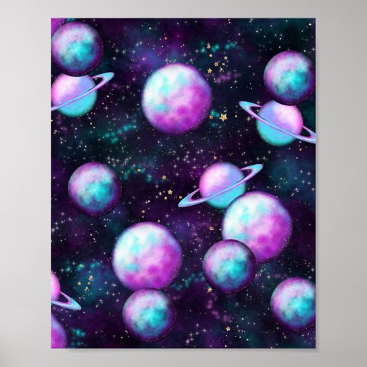 Zonnesysteemgloed | Kosmic Blue Paars roze planet Poster (Voorkant)
