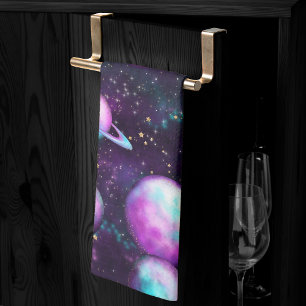 Zonnesysteemgloed   Kosmic Blue Paars roze planet Theedoek