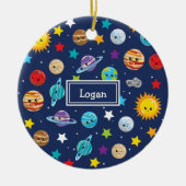 Zonnesysteempatroon voor kinderen met kerstfoto's keramisch ornament (Voorkant)