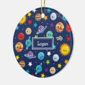 Zonnesysteempatroon voor kinderen met kerstfoto's keramisch ornament (Links)