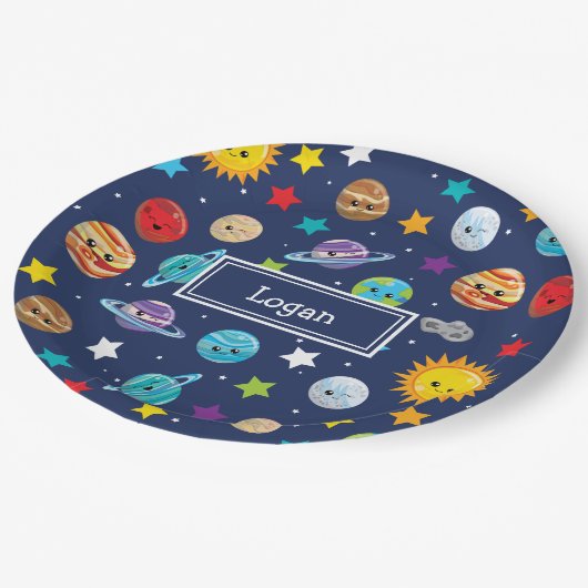 Zonnesysteempatroon voor kinderen op zaterdag papieren bordje (Gekanteld)